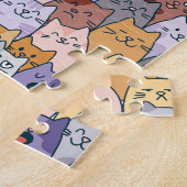 Colorful Cute Cat Crowd Pattern Whimsical Cat Face ジグソーパズル (側面)