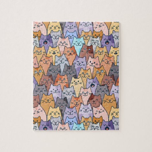 Colorful Cute Cat Crowd Pattern Whimsical Cat Face ジグソーパズル (縦)
