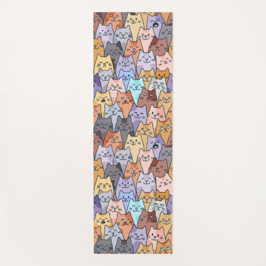 Colorful Cute Cat Crowd Pattern Whimsical Cat Face ヨガマット (正面)