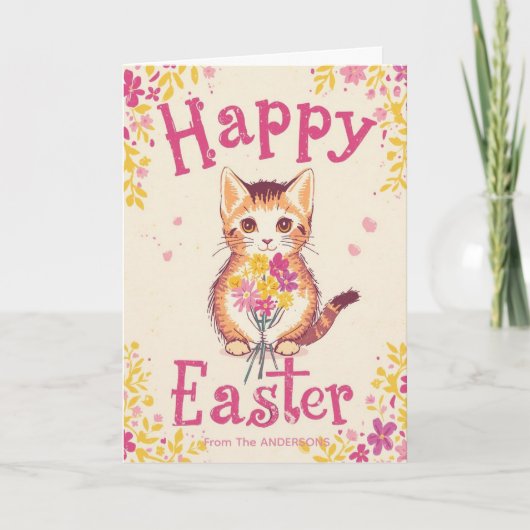 Colorful Cute Cat Easter, Personalized Easter  シーズンカード (正面)