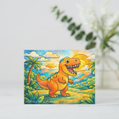 Colorful Cute Dinosaur Kids シーズンポストカード (スタンド正面)