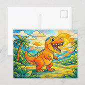 Colorful Cute Dinosaur Kids シーズンポストカード (正面/裏面)