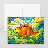 Colorful Cute Dinosaur Kids シーズンポストカード (正面/裏面)