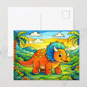 Colorful Cute Dinosaur Kids シーズンポストカード (正面/裏面)