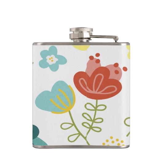 Colorful Cute Floral Pattern Personalised フラスク (裏面)