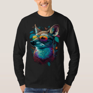 Colorful Cute Fox with Sunglasses Animal Tシャツ