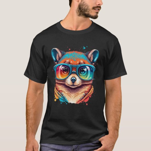Colorful Cute Raccoon with Sunglasses Animal Tシャツ (正面)