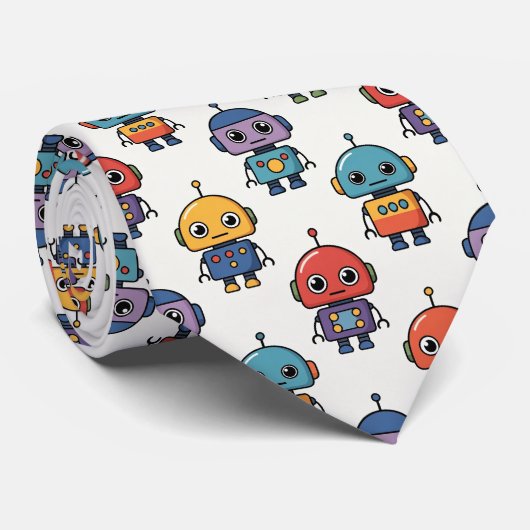 Colorful Cute Robot Pattern ネクタイ (ロール)