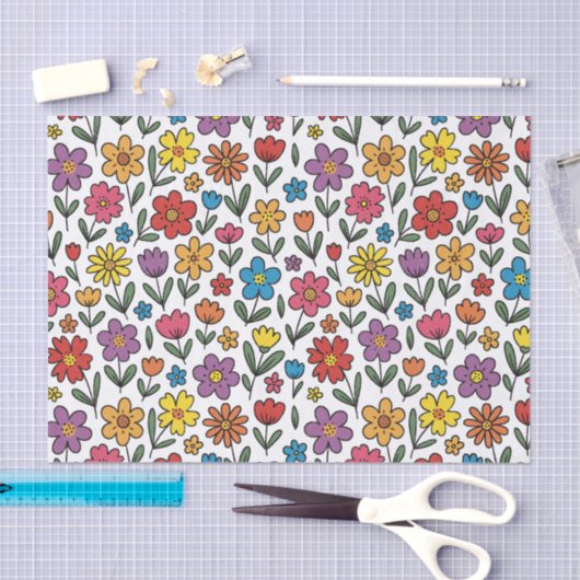 Colorful Cute Spring Flowers Tissue Paper 薄葉紙 (クラフト)