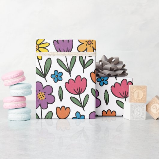 Colorful Cute Spring Flowers Wrapping Paper Roll ラッピングペーパー (ベビーシャワー)