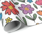 Colorful Cute Spring Flowers Wrapping Paper Roll ラッピングペーパー (ロールコーナー)