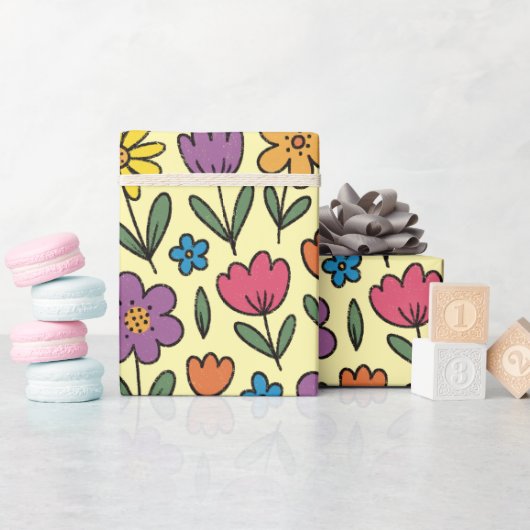Colorful Cute Spring Flowers - Wrapping Paper Roll ラッピングペーパー (ベビーシャワー)
