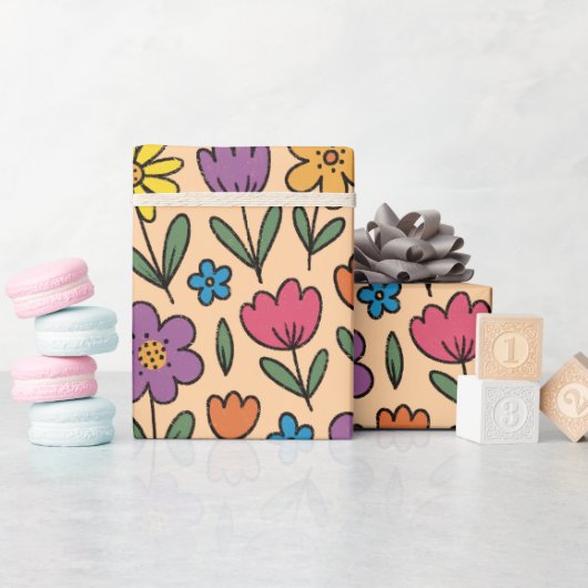Colorful Cute Spring Flowers - Wrapping Paper Roll ラッピングペーパー (ベビーシャワー)