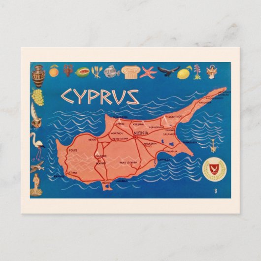 Colorful Cyprus Map Postcard ポストカード (正面)