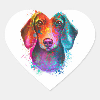 Colorful Dachshund Dog Art Illustration ハートシール