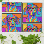 Colorful Dachshund Pop Art Kitchen Towel キッチンタオル (折り畳み)