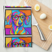 Colorful Dachshund Pop Art Kitchen Towel キッチンタオル (四つ折り)
