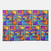 Colorful Dachshund Pop Art Kitchen Towel キッチンタオル (横)