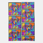 Colorful Dachshund Pop Art Kitchen Towel キッチンタオル (縦)