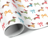 Colorful Dachshunds & Bows Festive Christmas ラッピングペーパー (ロールコーナー)