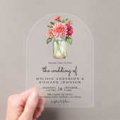 Colorful Dahlia Floral Mason Jar Wedding アクリル招待状 (インサイチュ (ポータブル))
