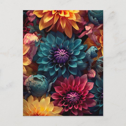 colorful dahlia flowers in dark colors ポストカード (正面)