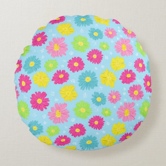 Colorful Daisies ラウンドクッション (正面)