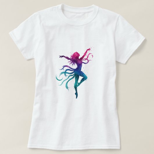 Colorful Dancing Silhouette – Vibrant Watercolor E Tシャツ (デザイン正面)
