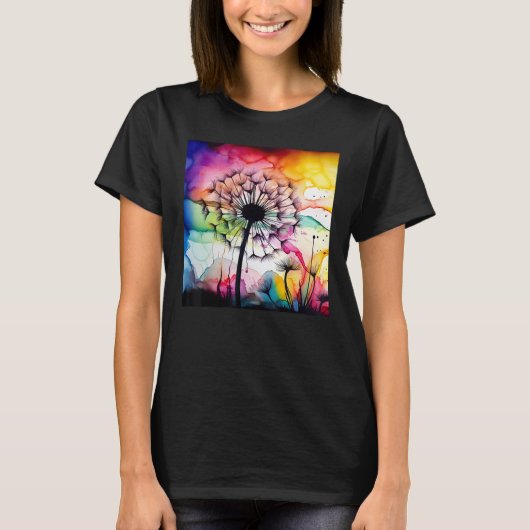 Colorful dandelion watercolor optics blowball tシャツ (正面)