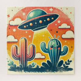 Colorful Desert Scene with UFO Jigsaw Puzzle ジグソーパズル