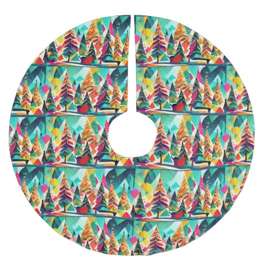 Colorful design of Christmas trees ブラッシュドポリエステルツリースカート (正面)
