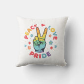 Colorful design with peace, love and pride hand クッション (裏面)