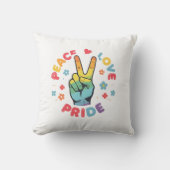 Colorful design with peace, love and pride hand クッション (正面)