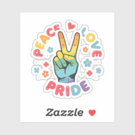 Colorful design with peace, love and pride hand シール