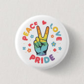Colorful design with peace, love and pride hand 缶バッジ (正面)