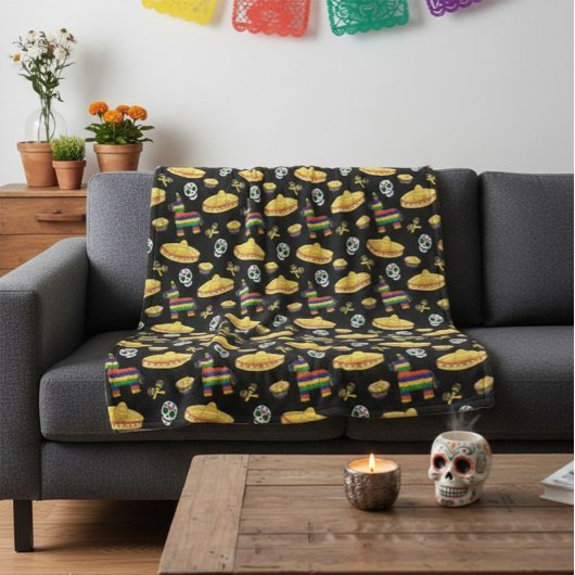 Colorful Día de Muertos Mexican Fiesta Throw  フリースブランケット