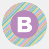 Colorful Diagonal Candy Stripes Lilac Monogram ラウンドシール (正面)