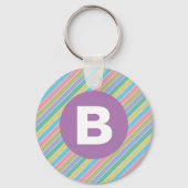 Colorful Diagonal Candy Stripes Purple Monogram キーホルダー (裏面)