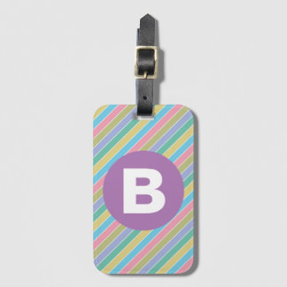 Colorful Diagonal Candy Stripes Purple Monogram ラゲッジタグ