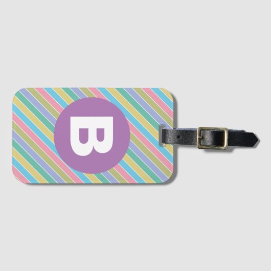 Colorful Diagonal Candy Stripes Purple Monogram ラゲッジタグ (正面横)
