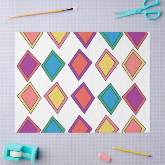 Colorful Diamond Geometric Pattern 薄葉紙 (クラフト)