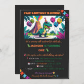 Colorful Dino Balloons Invite – Editable 招待状 (正面/裏面)