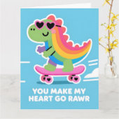 Colorful Dino Love Funny Valentine Card カード (黄色い花)
