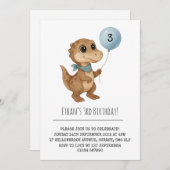 Colorful Dino with Blue Scarf and Balloon Birthday 招待状 (正面/裏面)