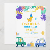 Colorful Dinosaur Birthday Invitation for Kids 招待状 (正面/裏面)