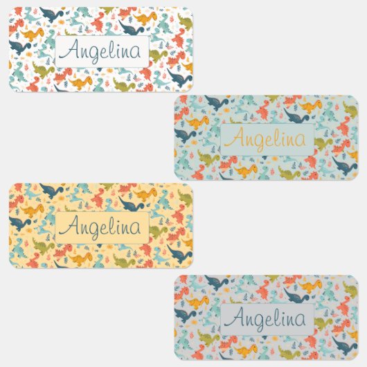 Colorful dinosaur cartoon cute pattern white name  ラベル (グループ)