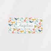 Colorful dinosaur cartoon cute pattern white name  ラベル (デザイン1)