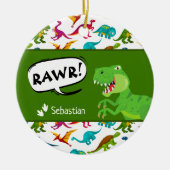 Colorful Dinosaur Pattern w Name + Photo Christmas セラミックオーナメント (正面)