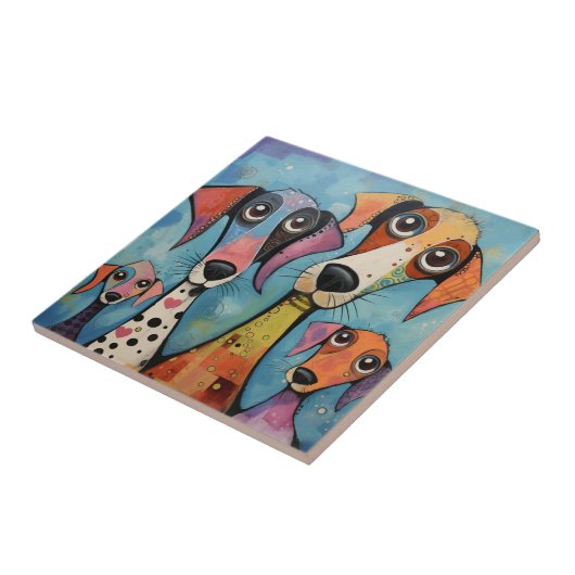 Colorful Dog Abstract Art Cartoon-style タイル (側面)