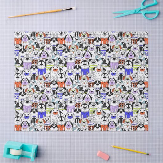Colorful Dog Crowd Pattern 薄葉紙 (クラフト)